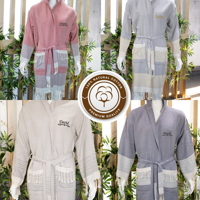 Customizable Unisex Turkish 100% Cotton Bathrobe Lightweight Spa Bathrobe, Cotton Kimono,Birthday Gift , Couples Gift Bathrobe ,Beach Robe